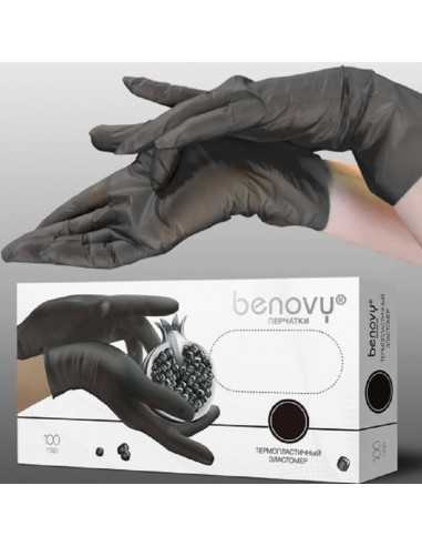 Перчатки TPE термопластичный эластомер BENOVY черные, размер L, 100 пар
